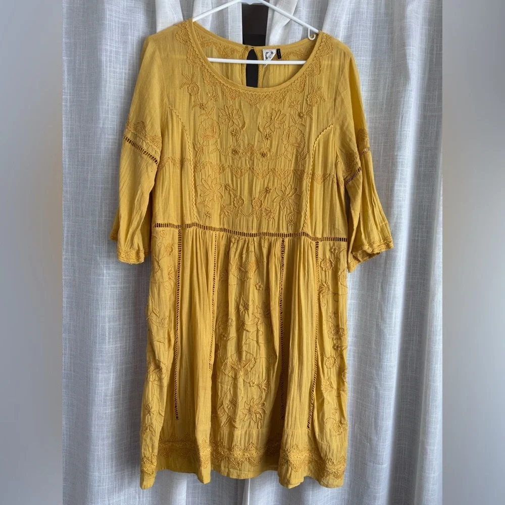 Anthropologie Yellow Embroidered Dress - Picture 2 of 6